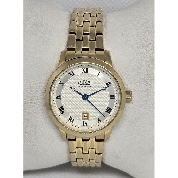 Women\'s Rotary Classic Round Date Gold Tone Link Bracelet Watch LB42827/40 12